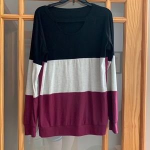 Cute Cutout Colorblock Long Sleeve